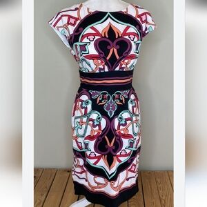 Nicole Miller Multicolor Patterned Midi Dress